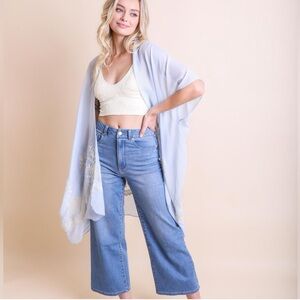 Light Blue Kimono with White Floral Design